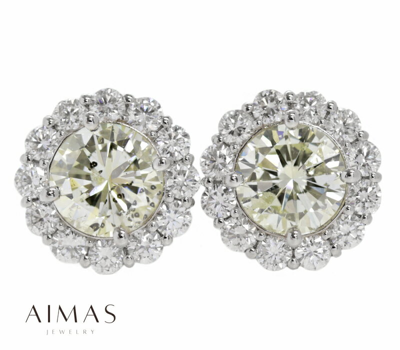 イエローダイヤモンド 1.005ct/1.008ct(計2.013ct) ピアス PT900 プラチナ 取り巻き ヘイローデザイン カラーダイヤモンド 花 フラワー ラウンドカット 1ctアップ 誕生石 ＜中央宝石ソーティング＞ 色石 金剛石【新品】【ジュエリー】【送料無料】RYY.MIのサムネイル