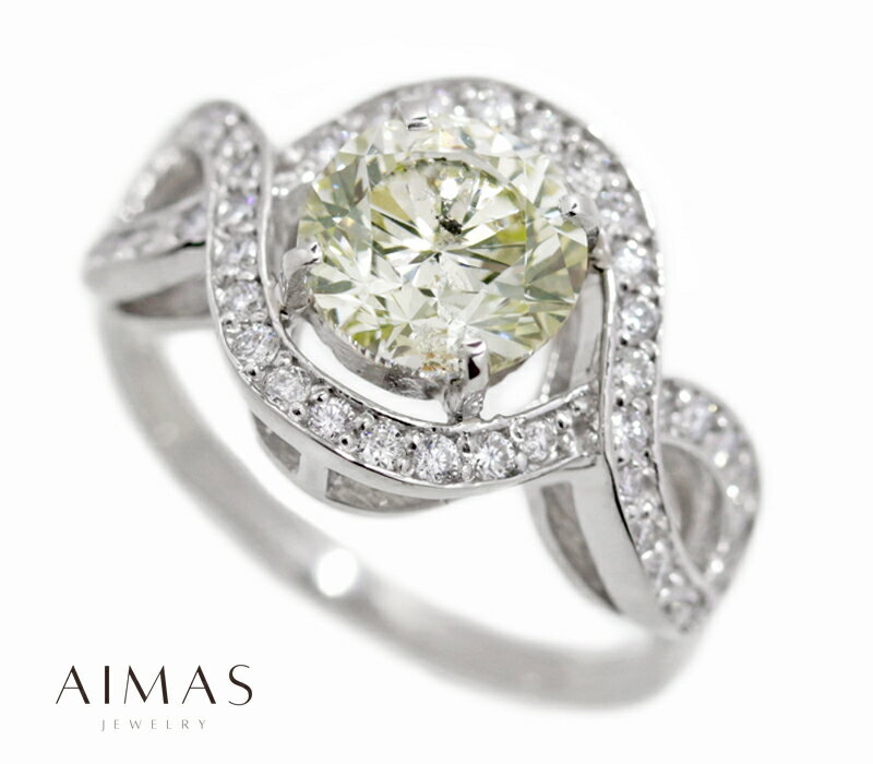 ダイヤモンド 2.011ct (VERY LIGHT GREENISH YELLOW I-1 ) サイドメレダイヤ 0.42ct リリー 百合の花 エンゲージリング 婚約指輪 ブライダル ウェーブ 13号 PT900 プラチナ【新品】【ジュエリー】RME.MI