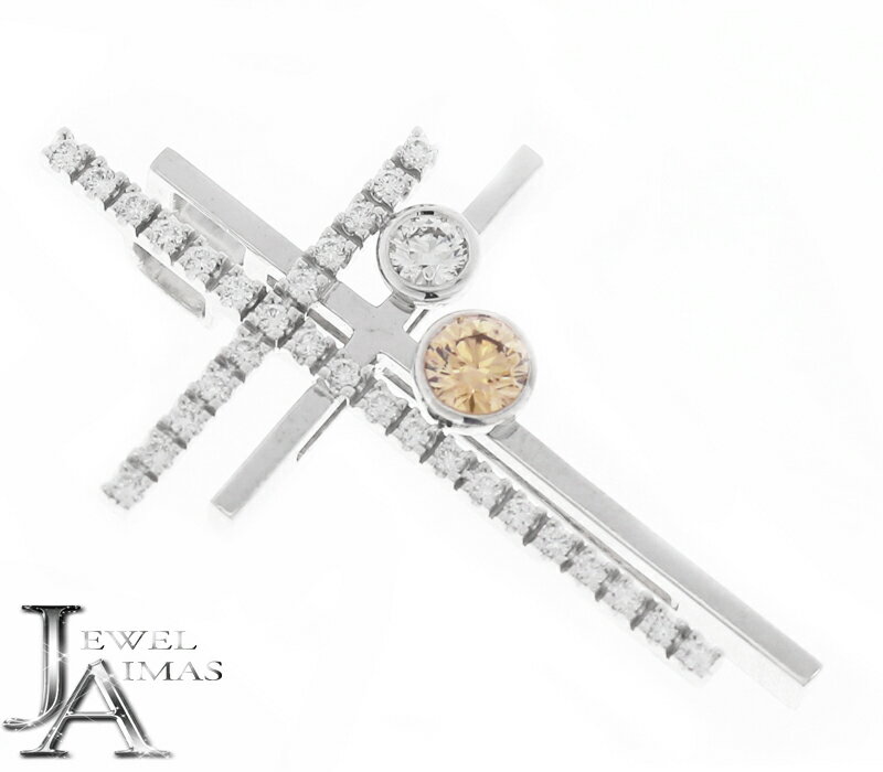 【セール】【KASHIKEY】カシケイ ブラウンダイヤモンド 0.58ct ペンダントトップ K18WG 18金ホワイトゴールド ダイヤモンド クロス 十字架 ...