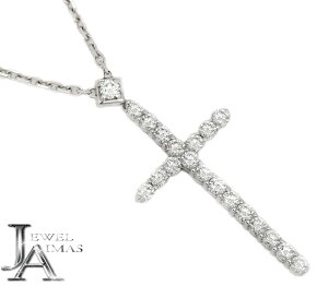 【Cartier】カルティエ ダイヤモンド 20P(約1.5ct) ネックレス K18WG(750刻印) ホワイトゴールド 18金 クロス 十字架 ダイヤネックレス シンプル 箱付き 4月誕生石 金剛石 Brandj【中古】【送料無料】RZR.T