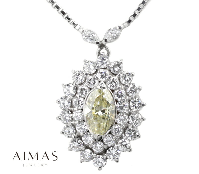 【miwa】 銀座ミワ イエローダイヤモンド 1.008ct ネックレス PT900/PT850 プラチナ マーキスカット ダイヤ取り巻き ダイヤネックレス ダイヤモンドネックレス ペンダント 造幣局検定マーク 色石 金剛石 Brandj【中古】【送料無料】RMJ.T