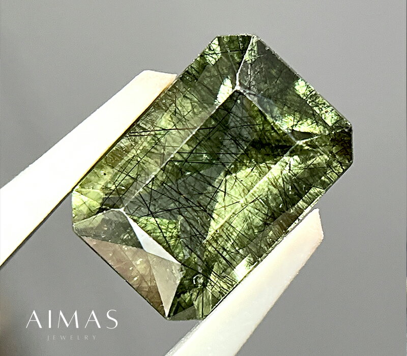 ルチルペリドット 3.4ct ルース ◆ ステップカット エメラルドカット レクタングル 長方形 スクエア 針入り ルチルペリドットルース 裸石 3ctアップ 8月誕生石 【ルース 送料無料】 RGE.E/BS 【製品へのオーダー加工承ります】