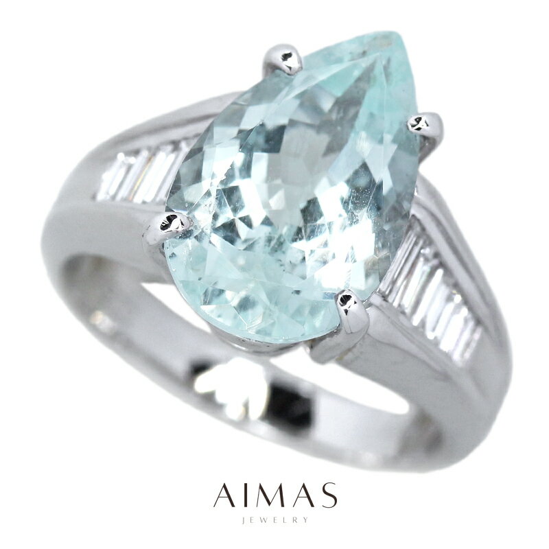 アクアマリン 4.03ct リング 11.5号 PT900 プラチナ 指輪 ダイヤモンド アクワマリン ペアシェイプ ティアドロップ しずく 雫 チャネルセッティング レール留め 4ctアップ 3月誕生石【中古】【ジュエリー】【送料無料】RRZ.MA