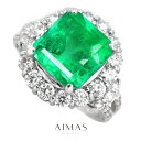 【セール】コロンビア産ビビッドグリーンエメラルド 4.39ct リング 8.5号 PT900 プラチナ 指輪 ダイヤモンド エメラルドカット スクエア ヘイロー 産地証明 マイナー/minor 4ctアップ 5月誕生石 <AIGS鑑別書> 緑玉【中古】【ジュエリー】【送料無料】RRY.MA(4)