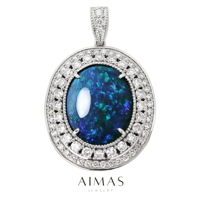 【セール】ブラックオパール 14.26ct ペンダントトップ PT900 プラチナ ペントップ ダイヤモンド オーバル バフトップ 二重取り巻き ダイヤ取り巻き...