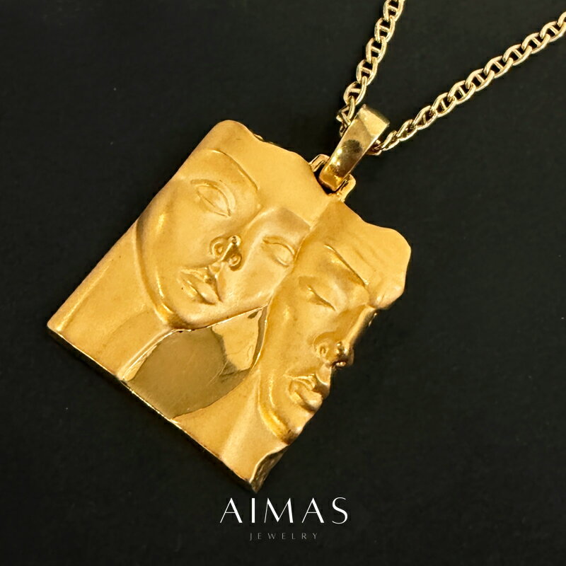 【Carrera y Carrera】カレライカレラ ネックレス K18YG イエローゴールド 18金 男女モチーフ 艶消し サテン仕上げ サンドブラスト 大ぶ...