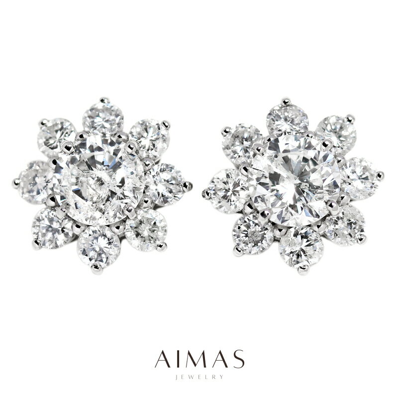 【セール】メインダイヤモンド 1.018ct(I I2)/1.055ct(I I1) ピアス PT900 プラチナ ダイアモンド ダイヤ取り巻き ヘイロー フラ...