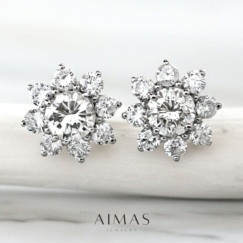 【セール】メインダイヤモンド 1.016ct(H SI1)/1.019ct(I SI1) ピアス PT900 プラチナ ダイアモンド ダイヤ取り巻き ヘイロー ...