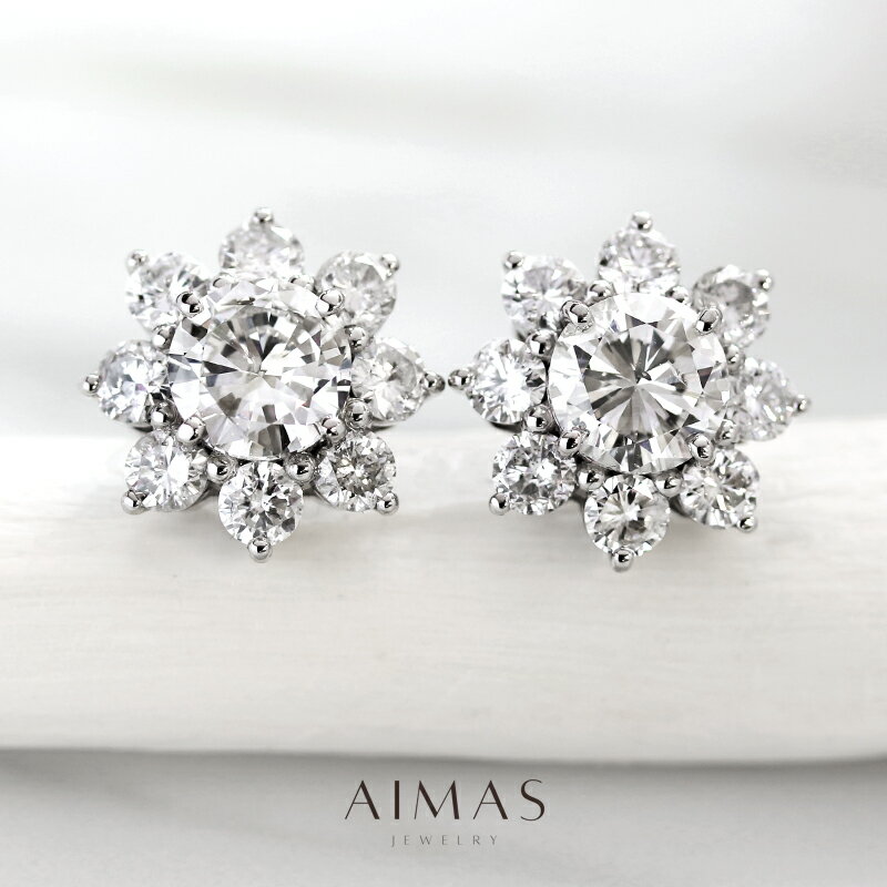 【セール】メインダイヤモンド 1.001ct(I SI2)/1.003ct(I SI2) ピアス PT900 プラチナ ダイアモンド ダイヤ取り巻き ヘイロー ...