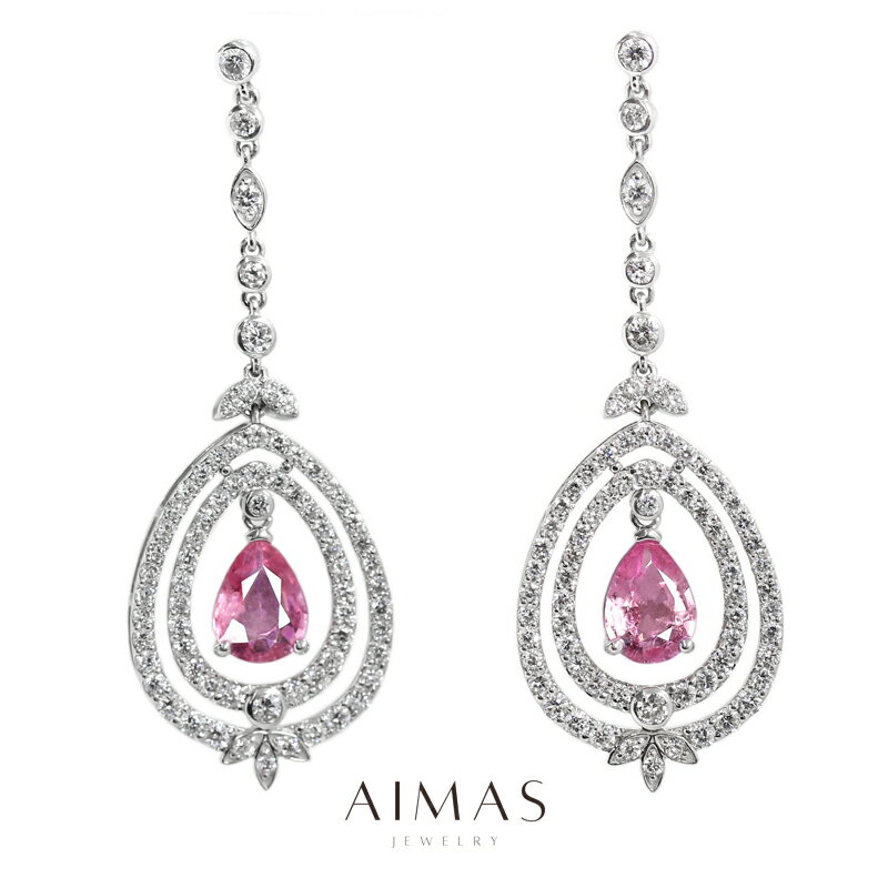 【セール】パパラチアサファイア 1.19ct/1.15ct〜 ピアス PT900 プラチナ ダイヤモンド パパラチャサファイア カラーサファイア ペアシェイプ ...