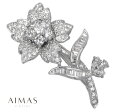 ダイヤモンド 3.51ct ブローチ K18WG ホワイトゴールド 18金 マーキスカット バゲットカット お花 フラワー レール留め パヴェ 4月誕生石 金剛...