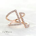 【JaMais】NEGAI -ねがい- ダイヤモンド 0.55ct リング 13号前後 K18PG 18金ピンクゴールド指輪 アシンメトリー 透かし装飾 ストローク 線 ライン フォークリング メレダイヤモンドリング 華奢 4月誕生石 ジャメジュエリー 金剛石【Original Jewelry】