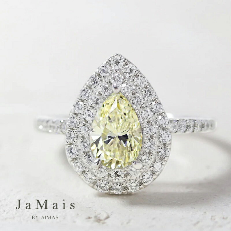 【JaMais】Double -ドゥブル- ダイヤモンド 1.088ct(M SI-2) リング 12号 PT900 プラチナ 指輪 ダイアモンド ペアシェイプ ティアドロップ しずく 雫 ダイヤ取り巻き ダイヤリング ヘイロー 4月誕生石 金剛石＜ソーティング＞【Original Jewelry】