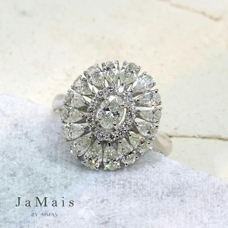 【JaMais】ダイヤモンド 2ct リング 13号 PT900 プラチナ 指輪 イエローダイヤモンド オーバル 楕円 お花 フラワー 太陽 放射状 ダイヤ取り巻き ヘイロー ダイヤモンドリング ゴージャス パーティー 目立つ 4月誕生石 ジャメジュエリー 金剛石【Original Jewelry】