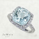 【JaMais】Etincelle GM -エタンセル GM- アクアマリン アクワマリン 4.29ct ダイヤモンド リング 12号 PT900 プラチナ クッションカット スクエア 取り巻き ヘイローデザイン 3月誕生石 4ctアップ 青い宝石 水色の宝石 【Original Jewelry】