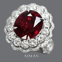 タイ産ルビー 6.53ct リング 12号 PT950 プラチナ 指輪 ダイヤモンド オーバル 楕円 ダイヤ取り巻き 二重取り巻き ヘイロー フラワー お花 パ...