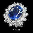 【動画】ミャンマー(ビルマ)産非加熱ブルーサファイア 5.73ct リング 11号 PT900 プラチナ 指輪 ダイヤモンド オーバル 楕円 ダイヤ取り巻き ゴ...