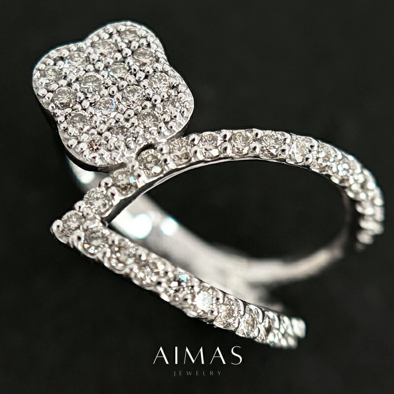 ダイヤモンド 0.73ct リング 13号 K18WG 18金ホワイトゴールド 指輪 アシンメトリー 花 フラワー 四つ葉 クローバー メレダイヤモンドリング メレダイヤリング パヴェ 4月誕生石 金剛石【中古】【ジュエリー】【送料無料】RZE.MI