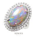 ブラックオパール 8.063ct リング 13号 PT900 プラチナ 指輪 ダイヤモンド オーバル バフトップ ダイヤ取り巻き 二重取り巻き ヘイロー ゴージャス 華やか 目立つ 遊色効果 大粒 10月誕生石 <鑑別書>【中古】【ジュエリー】【送料無料】RLG.MA