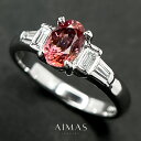 パパラチアサファイア 1.05ct リング 12号 PT900 プラチナ 指輪 パパラチャサファイア ダイヤモンド オーバル 楕円 サイドメレ シンプル 細身 1ctアップ 9月誕生石 希少石 レアストーン <鑑別書>【中古】【ジュエリー】【送料無料】RLG.MA(4)