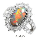 ブラックオパール 2.86ct リング 12号 PT950 プラチナ 指輪 ダイヤモンド オーバル バフトップ ダイヤ取り巻き ヘイロー フラワー お花 ギフト プレゼント ゴージャス 華やか 目立つ 遊色効果 2ctアップ 10月誕生石【新品】【ジュエリー】【送料無料】RLG.MA