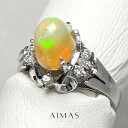 オパール 1.74ct リング 8号 PT900 プラチナ 指輪 ダイヤモンド オーバル カボション 遊色効果 プレイオブカラー ヴィンテージ 立体的 透かし装飾 1ctアップ 10月誕生石【中古】【ジュエリー】【送料無料】RLG.MA
