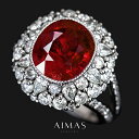 ピジョンブラッドルビー 4.063ct リング 12号 PT900 プラチナ 指輪 ダイヤモンド オーバル 楕円 二重取り巻き ダイヤ取り巻き ヘイロー 目立つ...