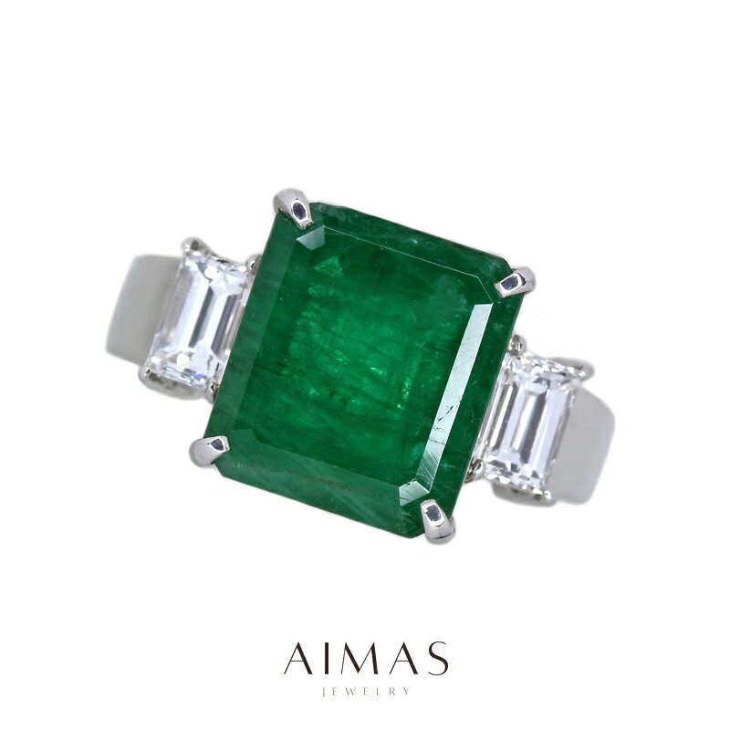 樂天商城 - エメラルド 4.32ct リング 12号 PT900 プラチナ 指輪 ダイヤモンド エメラルドカット スクエア シンプル ギフト プレゼント ユニセックス 4ctアップ 5月誕生石 緑玉 【中古】【ジュエリー】【送料無料】RRG.TM