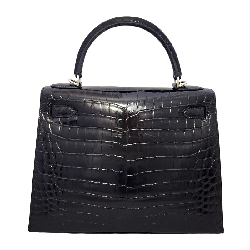【HERMES】エルメス ケリー28 二ロティカス クロコダイル ブラック 黒 パラジウム...