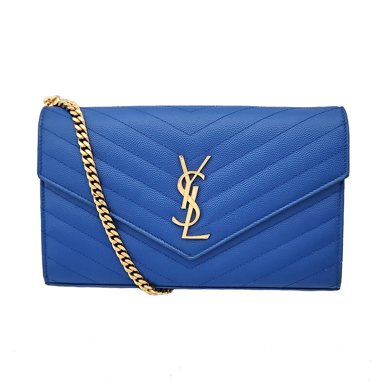Rakuten - 【Saint Laurent】サンローランパリ チェーンウォレット モノグラム レザー ブルー系 クラッチ ウォレットバッグ ショルダーバッグ 377282 2WAY バッグ ゴールド 金具 YSL 【中古】【送料無料】RLG.TM