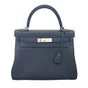 【HERMES】エルメス ケリー28 ブルーニュイ ネイビー系 トゴ ハンドバッグ ショルダーバッグ 2WAY バッグ 肩掛け シルバー 金具 内縫い Kell...