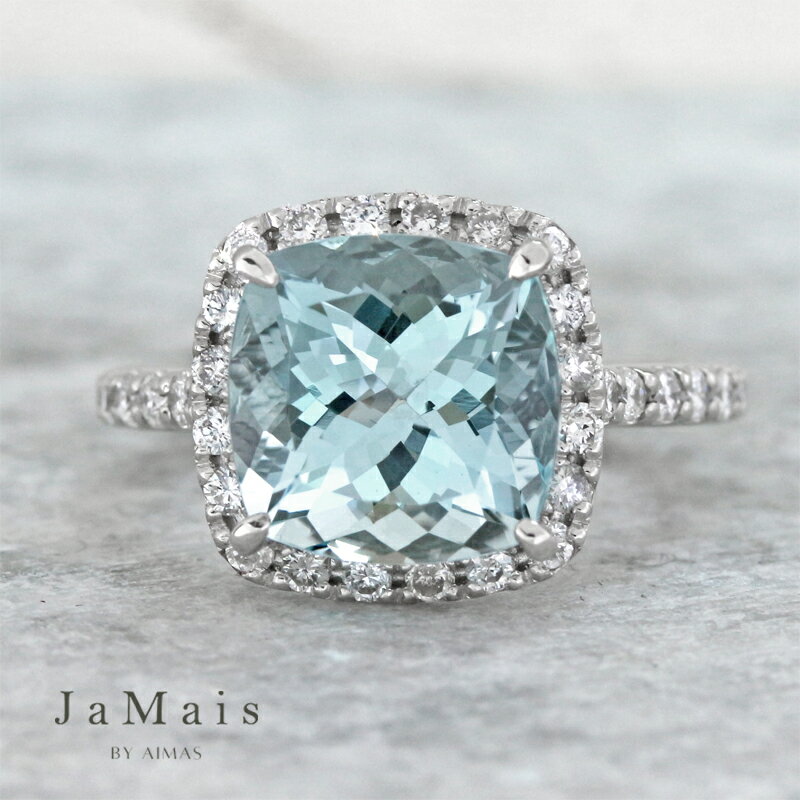 Rakuten - 【JaMais】Etincelle GM -エタンセル GM- アクアマリン約3.5ct前後 リング 12号 PT900 プラチナ 指輪 ダイヤモンド クッションカット スクエア 正方形 ダイヤ取り巻き ヘイロー 3ctアップ 3月誕生石 ジャメジュエリー【Original Jewelry】RBG.TM