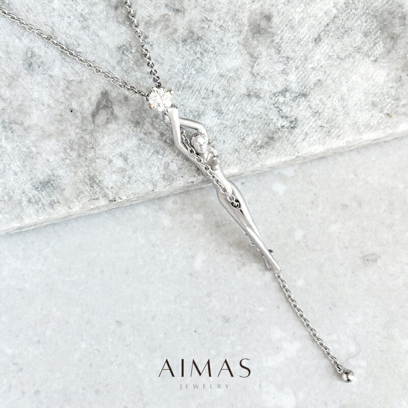 【Carrera y Carrera】カレライカレラ ダイヤモンド 0.374ct ネックレス K18WG(750) ホワイトゴールド 18金 女性像 裸婦像 女神 チェーン マット 艶消し サテン仕上げ サンドブラスト Y字 4月誕生石 金剛石 Brandj【中古】【ジュエリー】【送料無料】RLB.R(4)