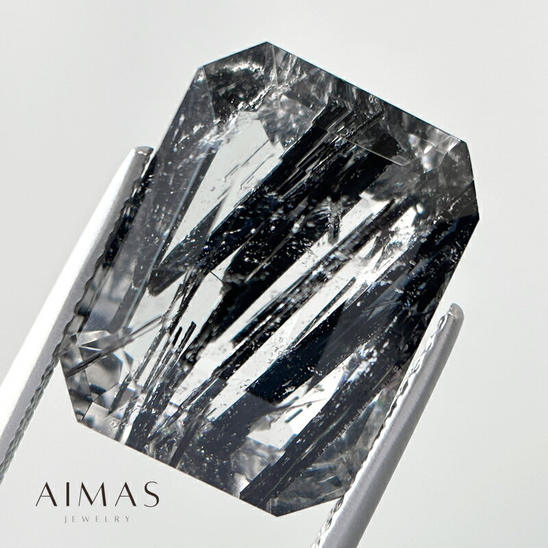 ブラックトルマリンインクォーツ 10.21ct ルース ◆ エメラルドカット ブラックルチルクォーツ 針入り 内包物 黒い線 ブラックトルマリンインクォーツルース 水晶 大粒 大きい 裸石 【ルース 送料無料】【製品へのオーダー加工承ります】RLJE.R