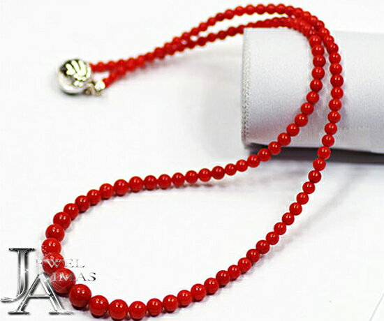 赤珊瑚 3.0mm-7.5mm玉 一連ネックレス 47cm シルバー 赤さんごネックレス 赤サンゴネックレス 3月誕生石 ＜鑑別書＞【中古】【ジュエリー】【送料無料】
