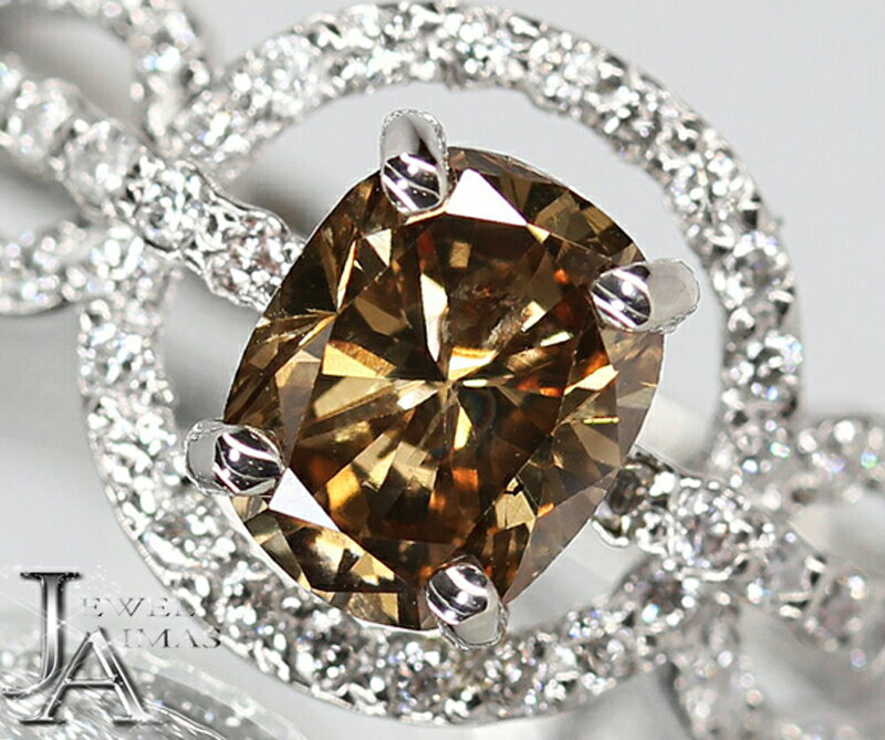 ブラウンダイヤモンド 1.127ct (FANCY BROWN I-1) ファンシーブラウン メレダイヤモンド 0.48ct ダイヤモンドリング ダイヤリング 11号 PT900 プラチナ 色石 金剛石【新品】【ジュエリー】【送料無料】ZPJE