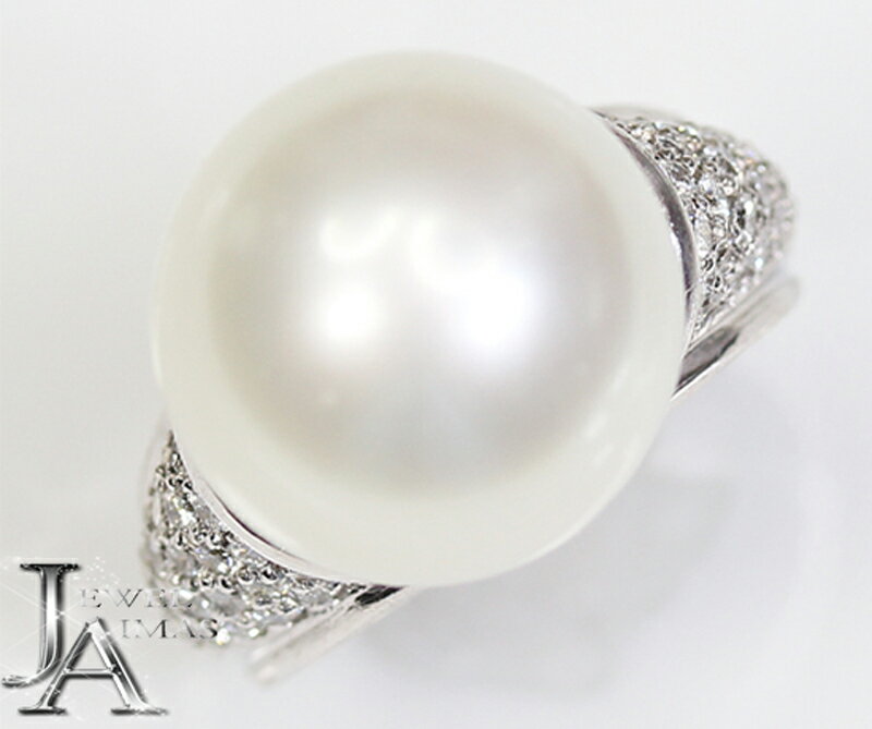 【ジュエリー】南洋パール 白蝶パール 白蝶真珠 14.2mm ダイヤモンド 0.74ct リング 7号 PT900【中古】