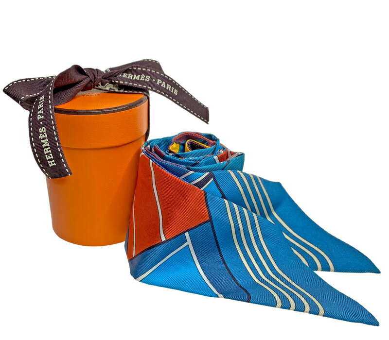 【HERMES】エルメス ツイリー スカーフ 「エルメス スポーツ」 HERMES SPORT ブルー×オレンジ×イエロー..