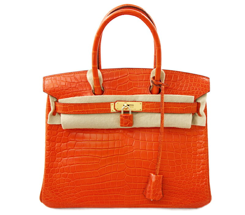 【HERMES】エルメス バーキン 30 クロコダイル ポロサス マット ハンド トート バッグ オレンジ ゴールド 金具 バーキン30 Birkin30【中古】