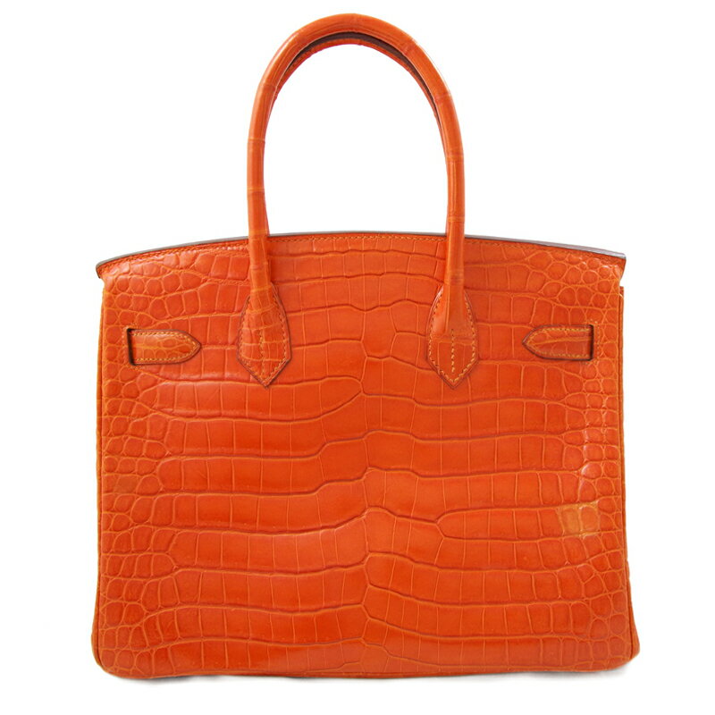 【HERMES】エルメス バーキン 30 クロコダイル ポロサス マット ハンド トート バッグ オレンジ ゴールド 金具 バーキン30 Birkin30【中古】