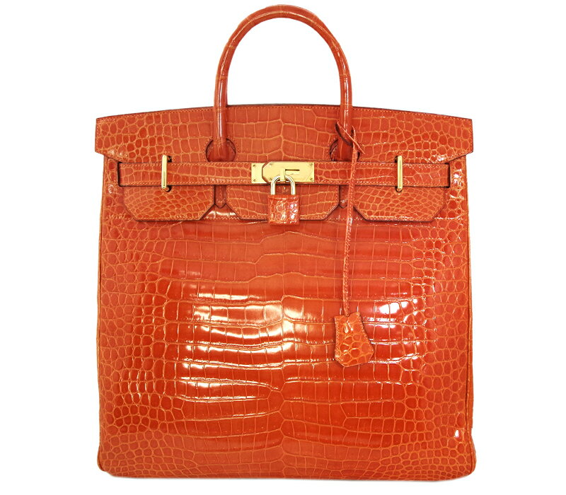 【HERMES】エルメス オータクロア 40 クロコダイル ポロサス ハンド トート バッグ オレンジ ゴールド 金具 □H刻印 メンズ バーキン エルメスメンズ オータクロア40【中古】のサムネイル