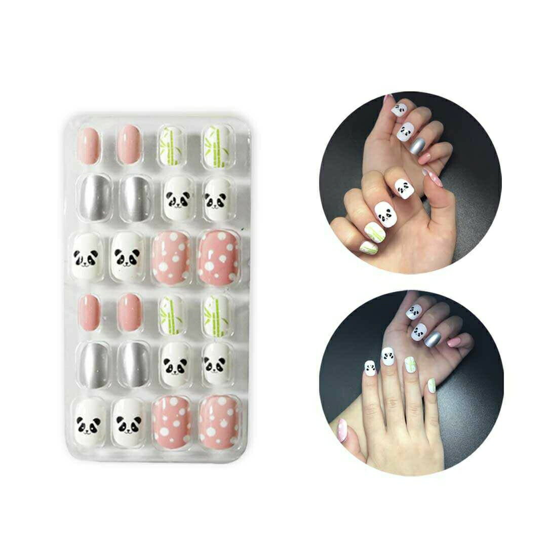 ネイルチップ キッズ パンダ 24個入り 子供 子供用ネイル キッズネイル ネイル チップ ショート 子供用 女の子 小学生 デコ デコレーション アクセサリー 爪 映え 韓国 ハンドメイド 動物 粘着テープ アクセサリー 可愛い