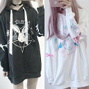 【スーパーセール10%OFF 6月11日迄】 【在庫限り】【人気商品】 ウサギ 魔方陣 レディース 2WAY パーカー 長袖 半袖 ビッグシルエット ロングパー...