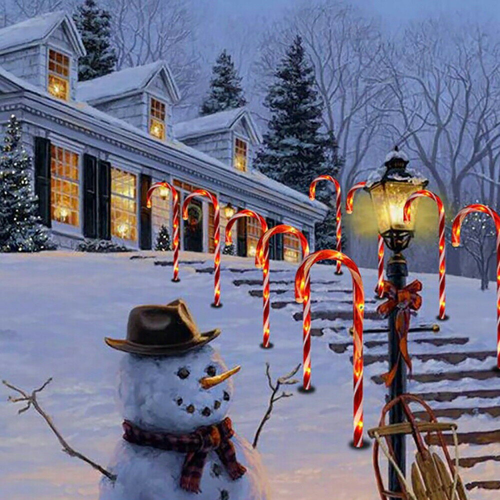 クリスマス LED キャンディースティック 10ピースセット USBタイプ 赤い杖 花壇を照らす ガーデンピック ガーデンスティック ガーデンライト LEDライト ガーデニングピック 庭 飾り 刺す クリスマス装飾 クリスマスパーティー
