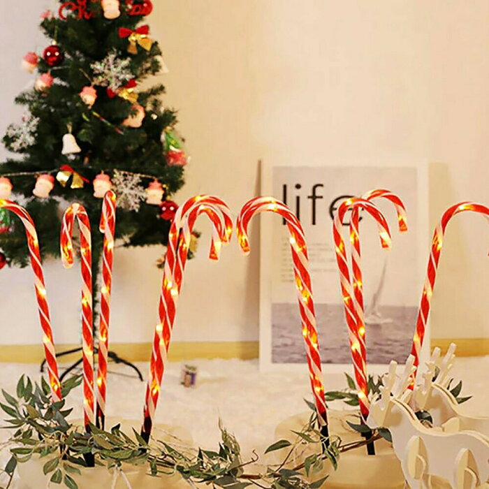 クリスマス LED キャンディースティック 10ピースセット USBタイプ 赤い杖 花壇を照らす ガーデンピック ガーデンスティック ガーデンライト LEDライト ガーデニングピック 庭 飾り 刺す クリスマス装飾 クリスマスパーティー