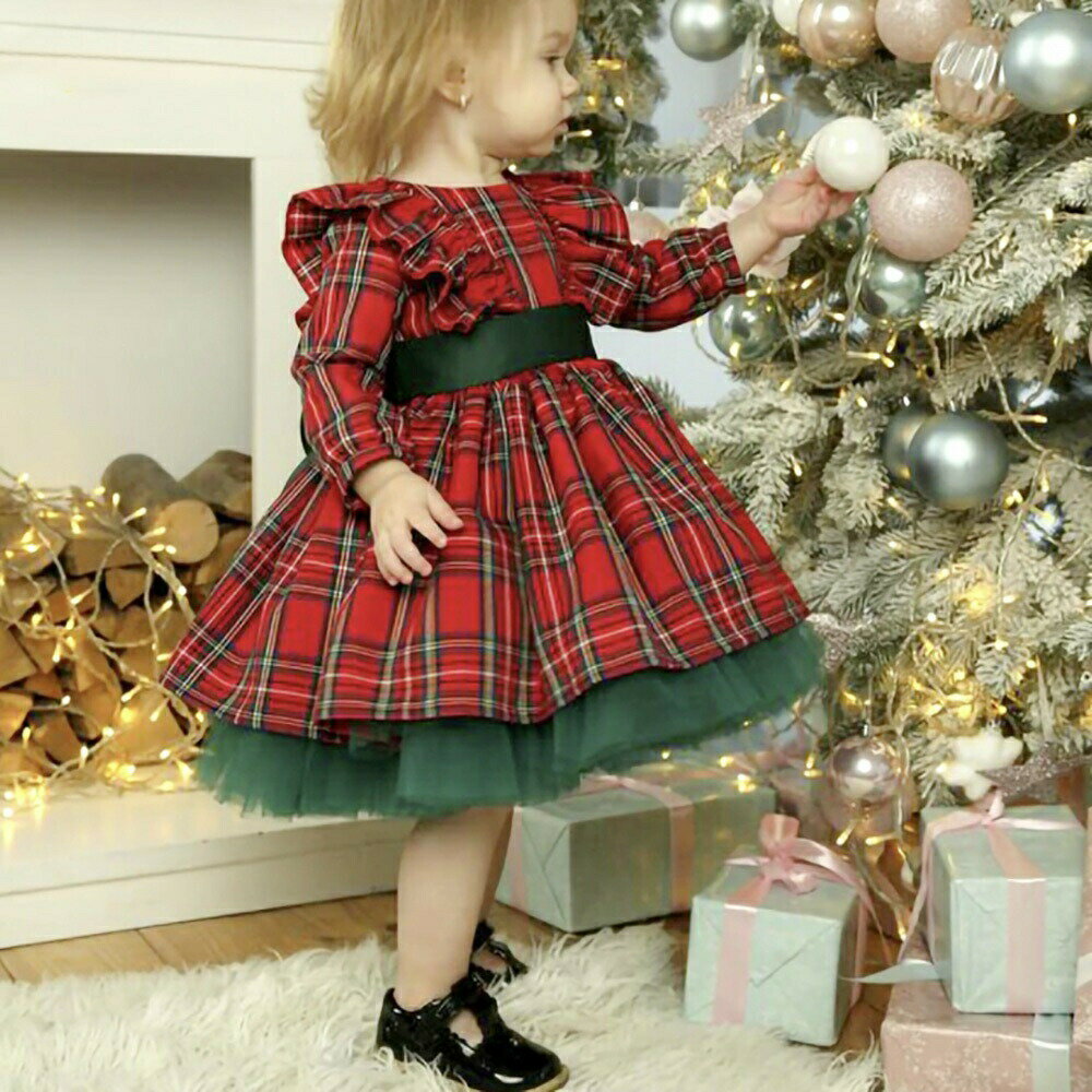 クリスマス 女の子 ワンピース ドレス 3歳〜4歳 チェック柄 リボン 子供ドレス ガールズ キッズ 発表会 結婚式 子供服 女の子 子供 ドレス サンタ フォーマル ピアノ 発表会 イベント ステージ衣装 子ども服 3歳 4歳 子供