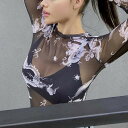 【人気商品】【在庫限り】 トップス ドラゴン シースルー ダンス衣装 韓国ファッション 龍 竜 ショートトップス レディース 長袖 ステージ衣装 ヒップホップ ...