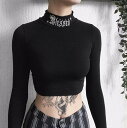【人気商品】【在庫限り】トップス ダンス衣装 へそ出し タートルネック ロゴ入り ショートトップス 韓国ファッション 長袖 ステージ衣装 ダンス衣装 ファッショ...
