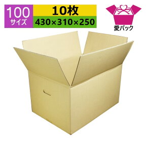 あす楽 ダンボール箱 段ボール 100サイズ A3対応 (430×310×250) (無地×10枚) 送料無料 宅配箱 日本製 ダンボール 段ボール箱 持ち手付き 梱包 梱包用 通販用 小物用 ネットショップ オークション フリマアプリ 発送用 宅配 引越し 引っ越し 収納 無地ケース