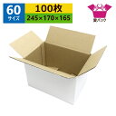 ダンボール箱 段ボール 60サイズ 白 (245×170×165) (無地×100枚) 送料無料 日本製 ダンボール 段ボール箱 梱包 梱包用 通販用 小物用 宅配 発送用 ネットショップ オークション メルカリ フリマアプリ 引越し 引っ越し 収納 薄型素材 無地ケース